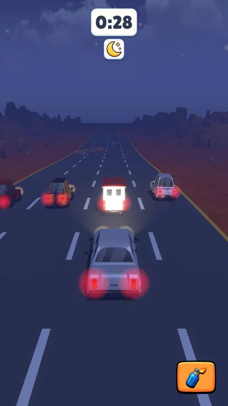 A race at night, brake lights glowing red